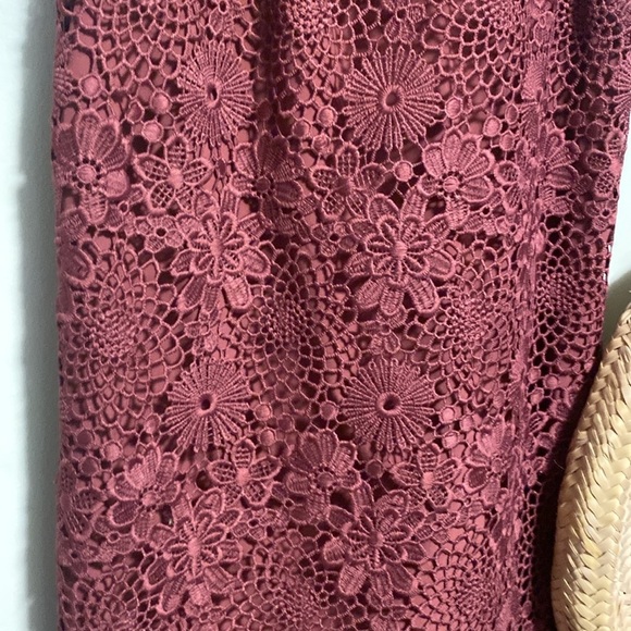 WAYF Anthropologie Brand | Burgundy Floral Lace Mini Dress - halter neckline - S - Picture 3 of 8